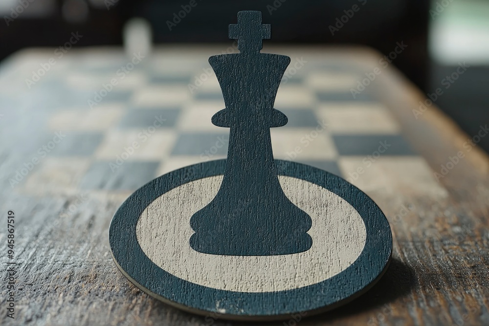 Chess King Piece on Wooden Chessboard Chess King Piece on Wooden Chessboard