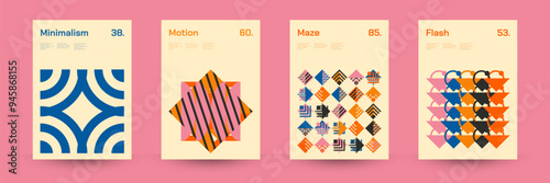 Diverse Set of Geometric Patterns: Wide Range of Symmetrical Geometric Shapes and Repeating Forms. Abstract Mosaic Poster Background. Vector Illustration.