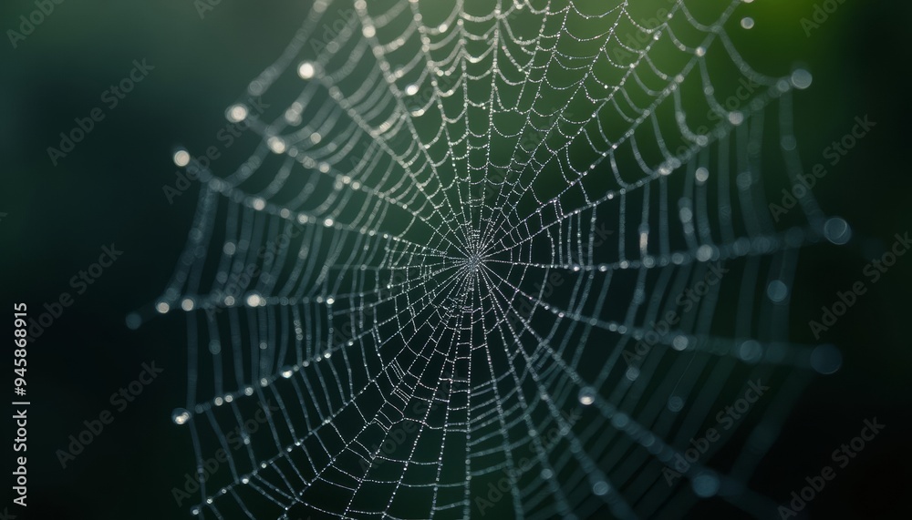Naklejka premium Elegant spider web with dewdrops natures intricate artistry