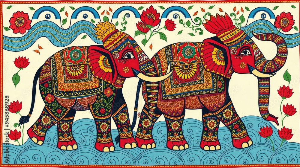 Pattern with elephant, Abstract painting, elephant pattern, flower ornament pattern.seamless pattern with elephant and flowers Pattern with elephant, Abstract painting, elephant pattern, flower ornament pattern.seamless pattern with elephant and flowers