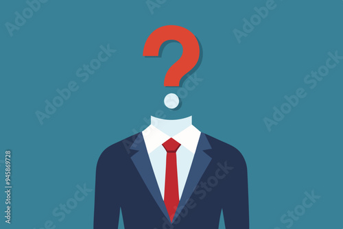 Anonymous businessman person, candidate or mention employee, who is this man, uncertainty, important person or unknown concept, anonymous businessman with question mark head unknown person.

