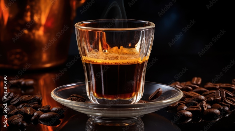 A glass coffee cup with a vibrant espresso shot, A glass coffee cup with a vibrant espresso shot,