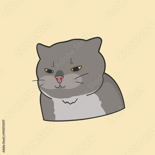Gray Cat Meme Sticker Cute Illustration