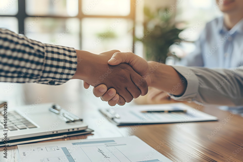 Fototapeta premium Entrepreneurs Making Influential Deal in Modern Office Setting 