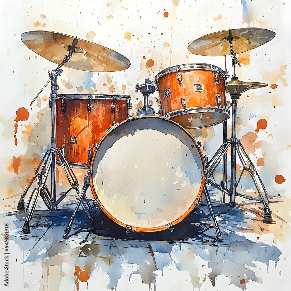 Watercolor Drum Set. Watercolor Drum Set.