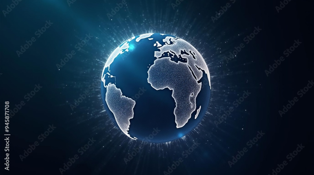 Fototapeta premium Illuminated Digital Earth Globe: Global Network and Connectivity Concept in Cyberspace