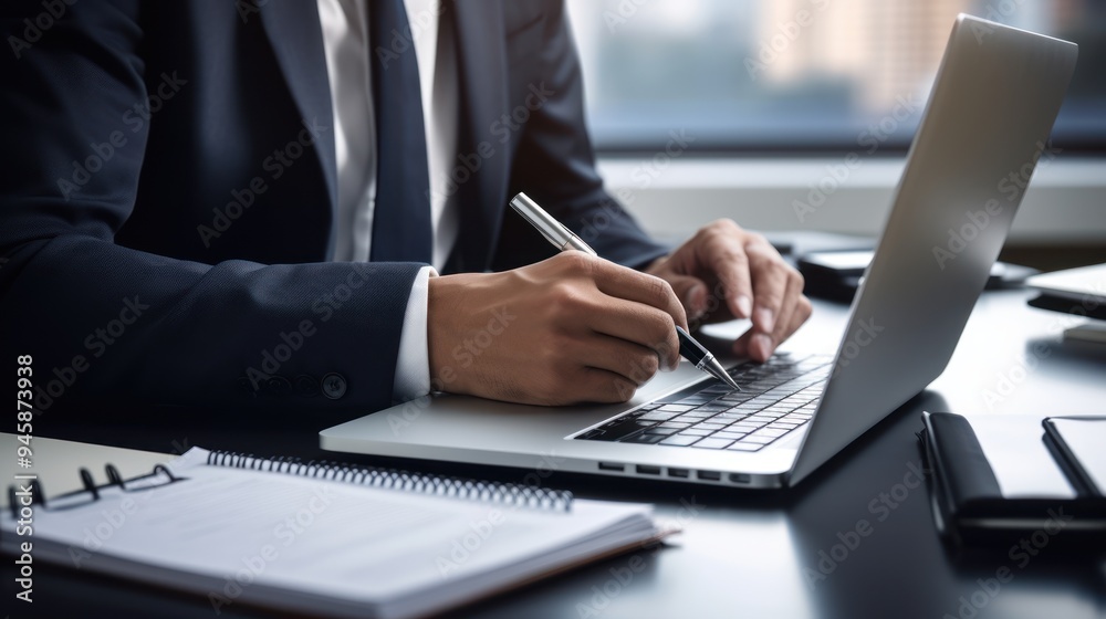 A professional businessman in a sleek suit holding a notebook, A professional businessman in a sleek suit holding a notebook,