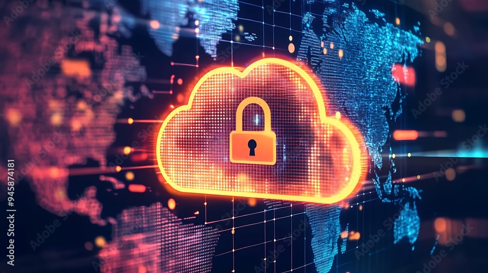 Obraz premium Cloud Security with a Digital Lock Representing Global Data Protection