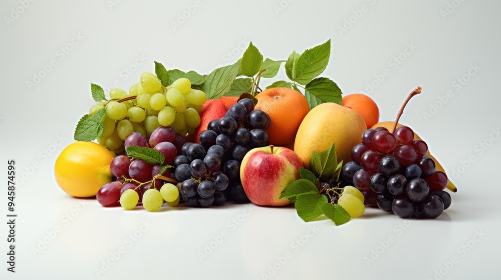 fresh fruit arranged artistically against a simple white background fresh fruit arranged artistically against a simple white background