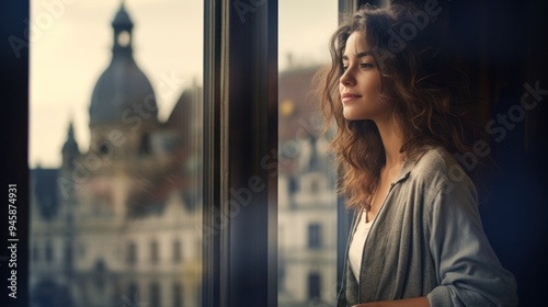 A tourist woman wearing a casual outfit stands near a window, Free Download A tourist woman wearing a casual outfit stands near a window, - GFXLoad