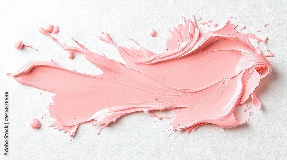 A pink paint smudge on a white surface with droplets A pink paint smudge on a white surface with droplets