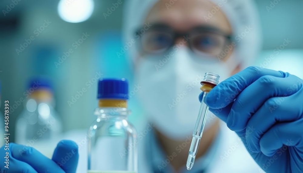 Precision in the lab A scientist carefully measures a sample Precision in the lab A scientist carefully measures a sample