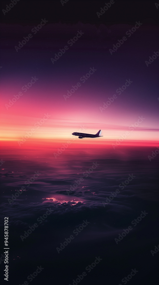 Airplane flying above clouds during sunset. Airplane flying above clouds during sunset.