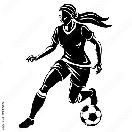 vector silhouette of a girl playing football