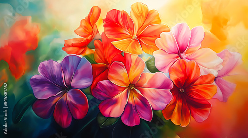 Watercolor painting of flowers in vibrant color