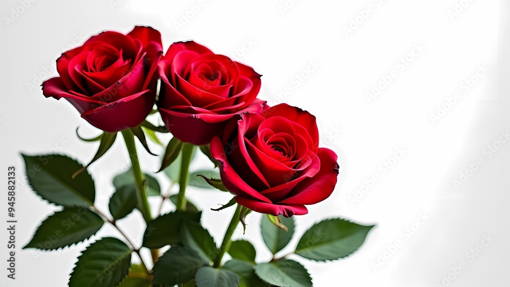 Cascading Bouquet of Three Red Roses with Velvety Petals Cascading Bouquet of Three Red Roses with Velvety Petals