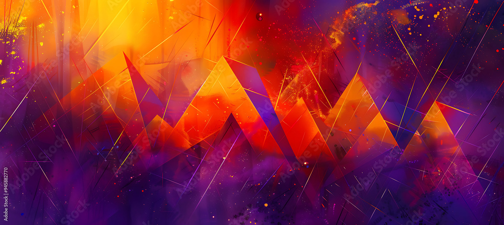 Fototapeta premium An Abstract Orange and Purple Gradient Featuring Geometric Shapes