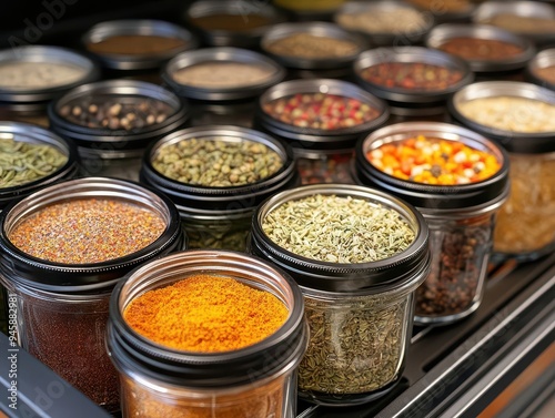 Spice rack filled with jars of spices, neatly organized and ready for use