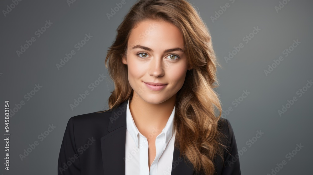 Business woman in a formal blazer smiling and looking directly at the camera, Business woman in a formal blazer smiling and looking directly at the camera,