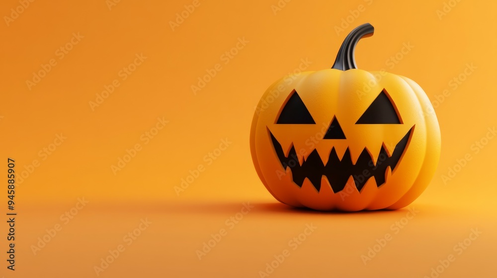 Orange cute and scary Halloween pumpkin on orange background Orange cute and scary Halloween pumpkin on orange background