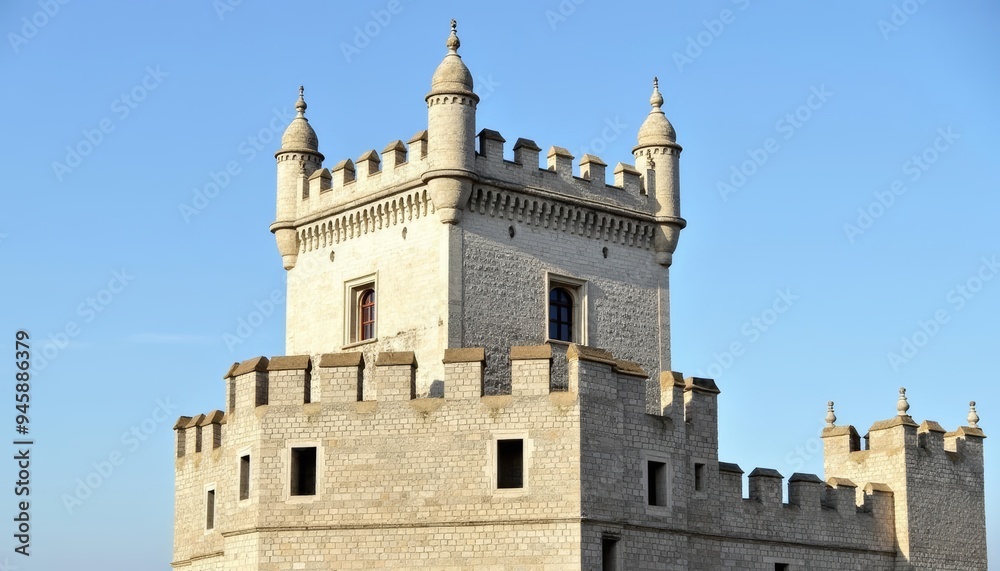 Elegant stone tower under clear blue sky Elegant stone tower under clear blue sky