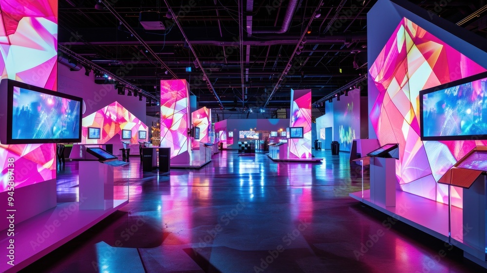 Obraz premium A spacious room filled with numerous screens adorning the walls