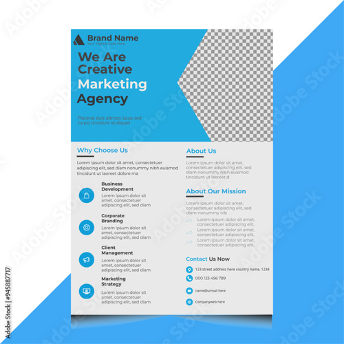 Corporate business flyer template with size A4 her color is blue, black