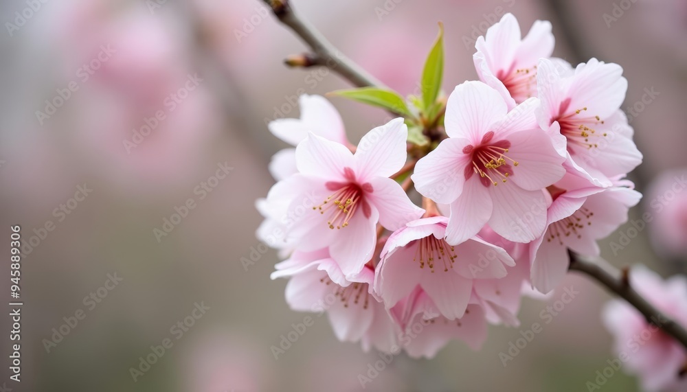 Fototapeta premium Blooming beauty A closeup of delicate pink cherry blossoms