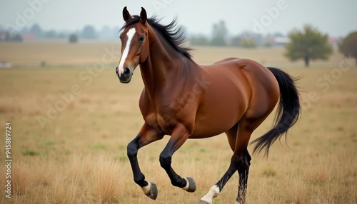 Wild beauty in motion  A majestic horse galloping through a serene landscape