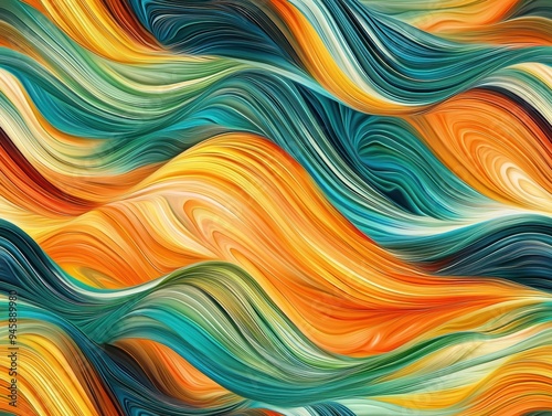 Abstract Composition of Wavy Lines and Swirling Color