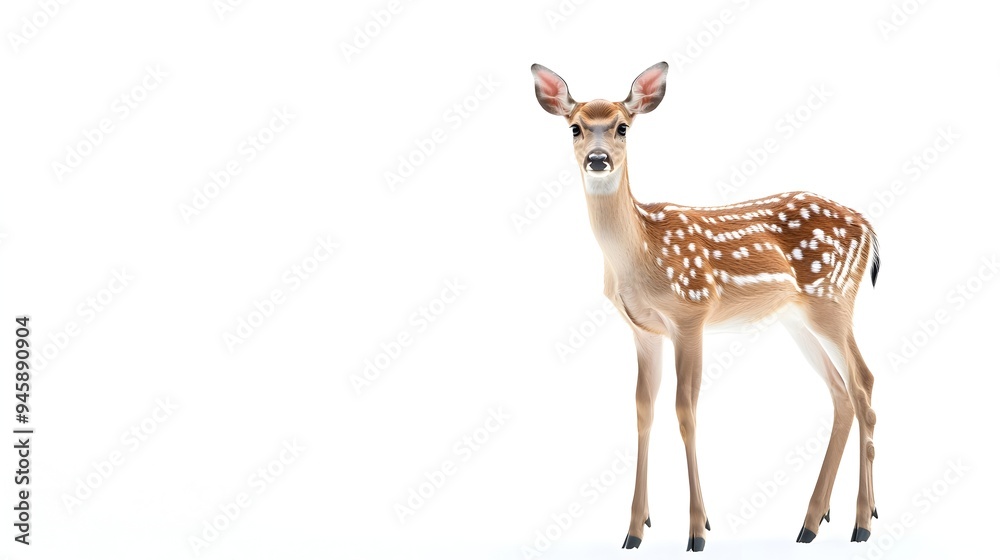 Fototapeta premium Graceful Deer Standing Alert on White Background