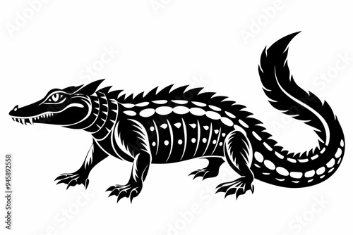 Crocodile silhouette vector art illustration, dangerous reptile animal