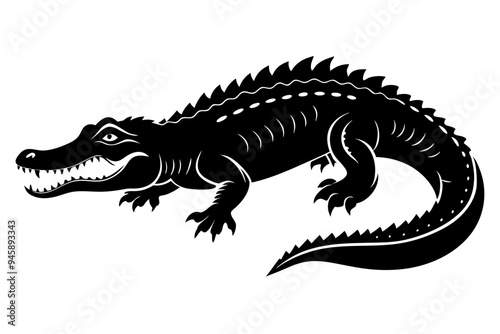 Crocodile silhouette vector art illustration, dangerous reptile animal