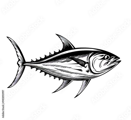Black and white tuna fish painting on white background