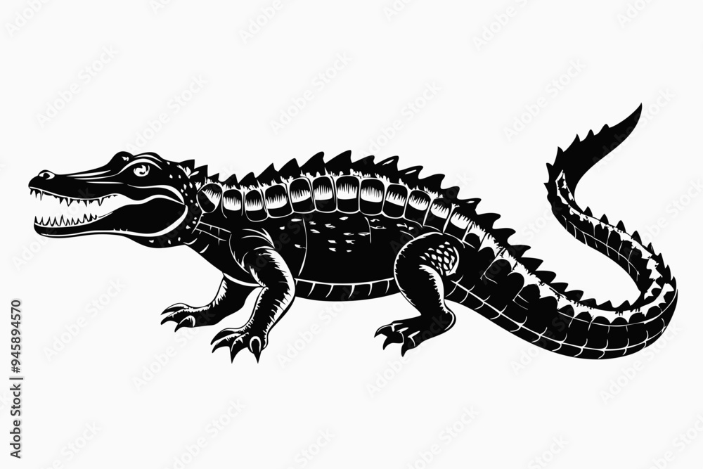 Fototapeta premium Crocodile silhouette vector art illustration, dangerous reptile animal