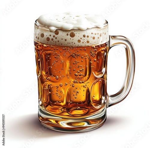 Refreshing golden lager served in a classic glass mug with frothy foam on top