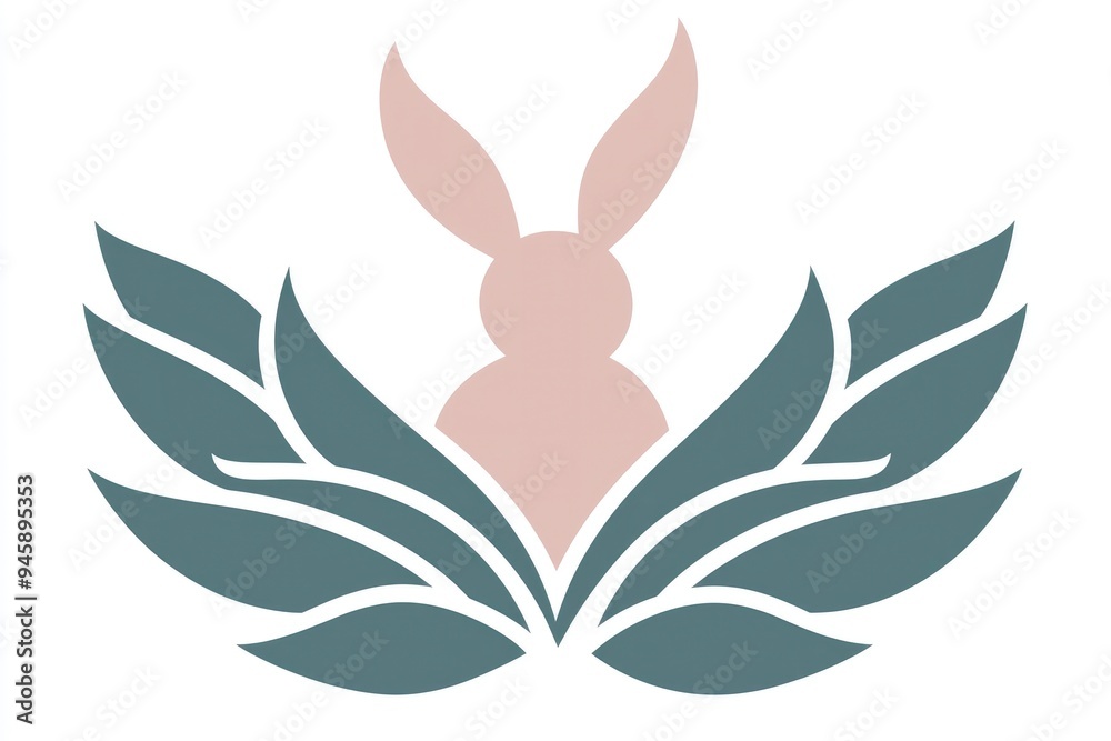 Abstract Rabbit with Leaves Logo Design