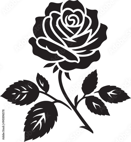 a beautiful rose black and white silhouette vector art flat design background illustrations