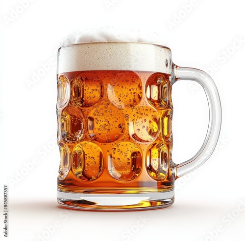 A refreshing glass of beer with frothy foam on top, set against a soft pastel...