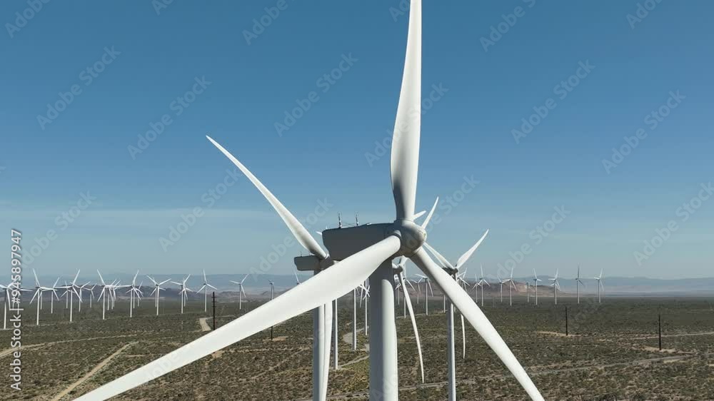 Mojave Wind Farm Aerial Shot Crane Jib Down California