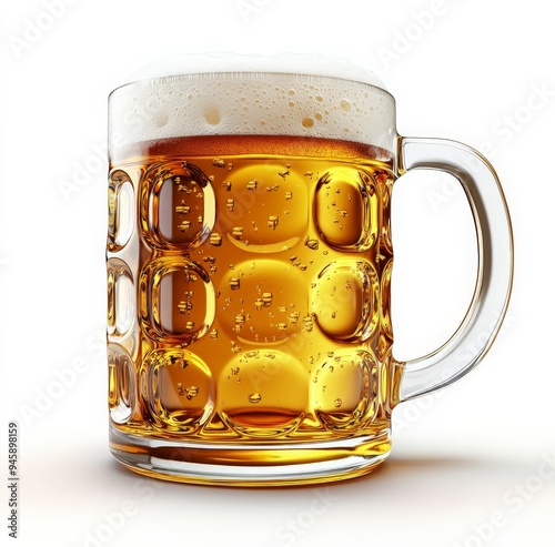 Refreshing cold beer in a frosted glass mug with a thick foam head on a sunny...