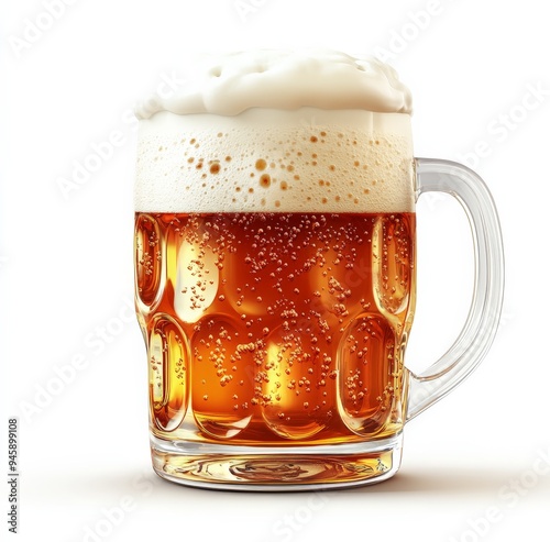 A frothy glass of golden beer with bubbles on a clean surface ready for enjoy...