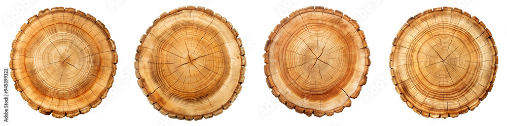 Obraz premium Stump top view, wooden natural cut logs isolated on transparent background PNG file