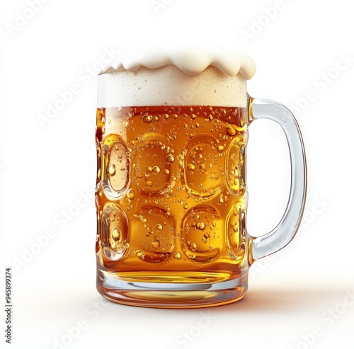 A frothy glass of golden beer with bubbles on a clean surface ready for enjoy...
