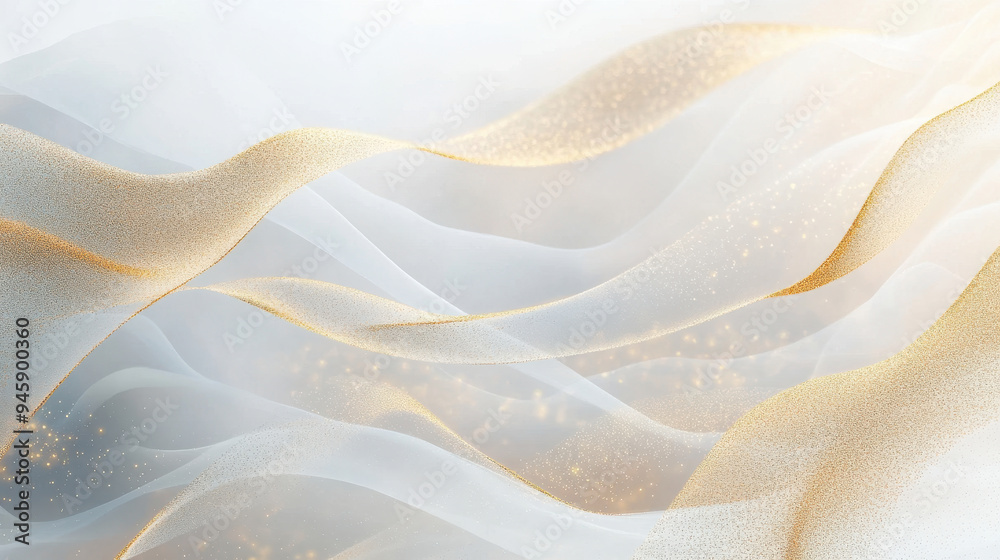 Soft, flowing abstract waves in white and gold tones create a calming and elegant background for any design project. Soft, flowing abstract waves in white and gold tones create a calming and elegant background for any design project.