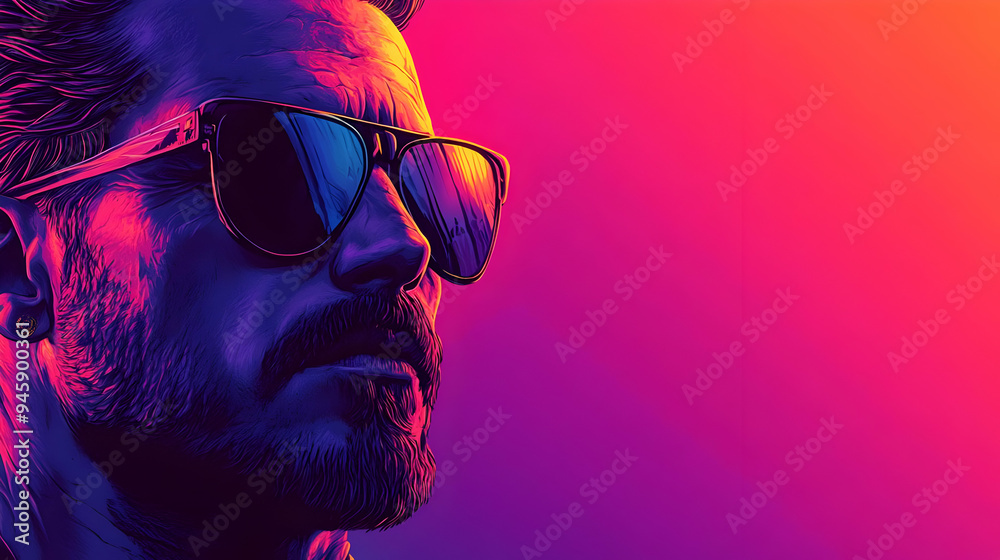 Man with Sunglasses Looking Away in Neon Lights Man with Sunglasses Looking Away in Neon Lights