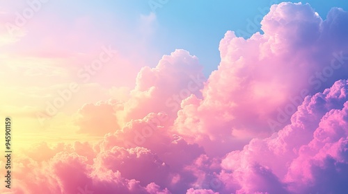 Ethereal Vintage Pastel Sky with Fluffy Clouds, Ideal for Dreamy Sky Banners and Templates, Soft Blue and White Color Palette for Serene Visuals.