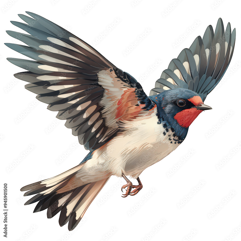 Fototapeta premium A detailed illustration of a barn swallow in flight, showcasing its vibrant colors and delicate features