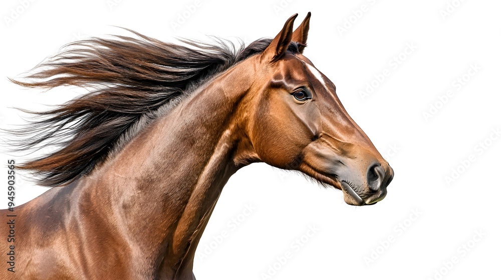 Elegant Equine Beauty with Flowing Mane in White Studio Setting Elegant Equine Beauty with Flowing Mane in White Studio Setting