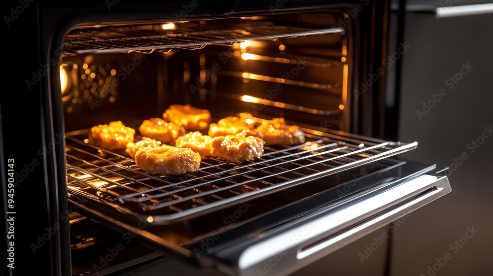 Freshly baked cookies cooling in an oven, showcasing a golden brown texture and delicious appearance. Freshly baked cookies cooling in an oven, showcasing a golden brown texture and delicious appearance.